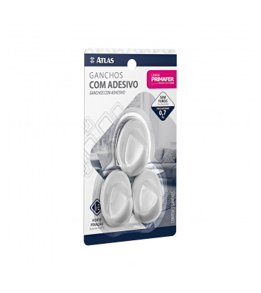 GANCHO ADESIVO 3PC 0,7KG OVAL PLAST BR